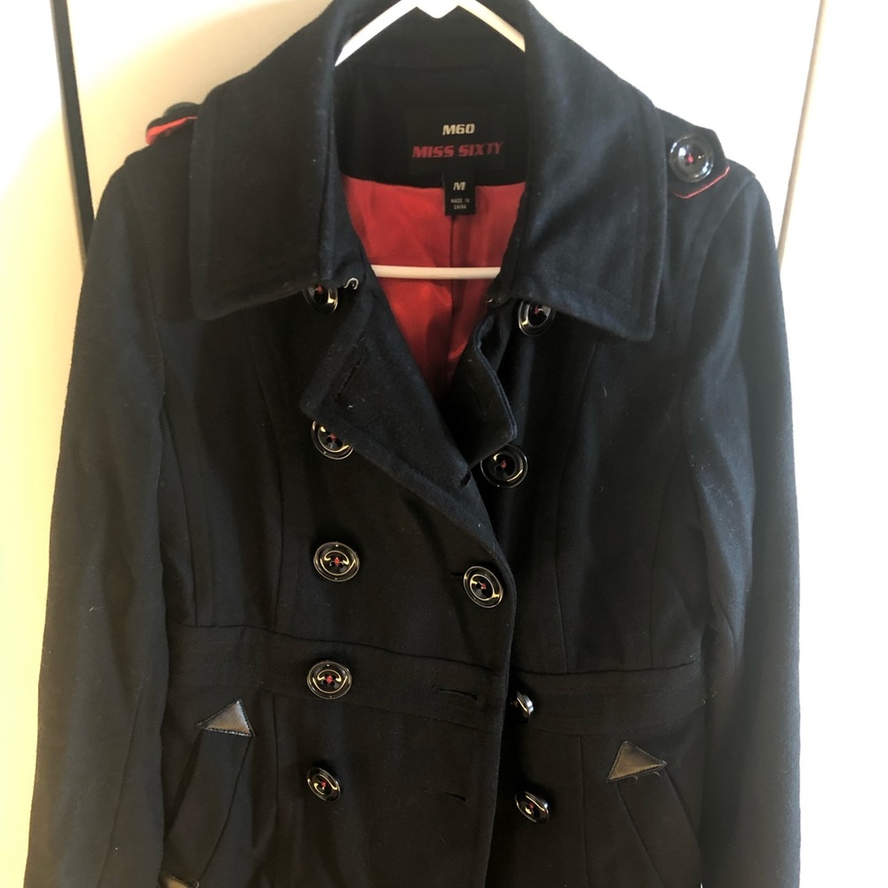 Black wool pea coat, Medium